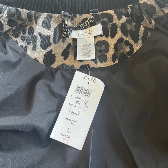 NWT Cache Leopard Cheetah Animal Print Jacquard Fringe Cocktail‎ Bomber Jacket S - Picture 8 of 11